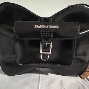 Dr. Martens Black Patent Bow Satchel with Silver Hardware